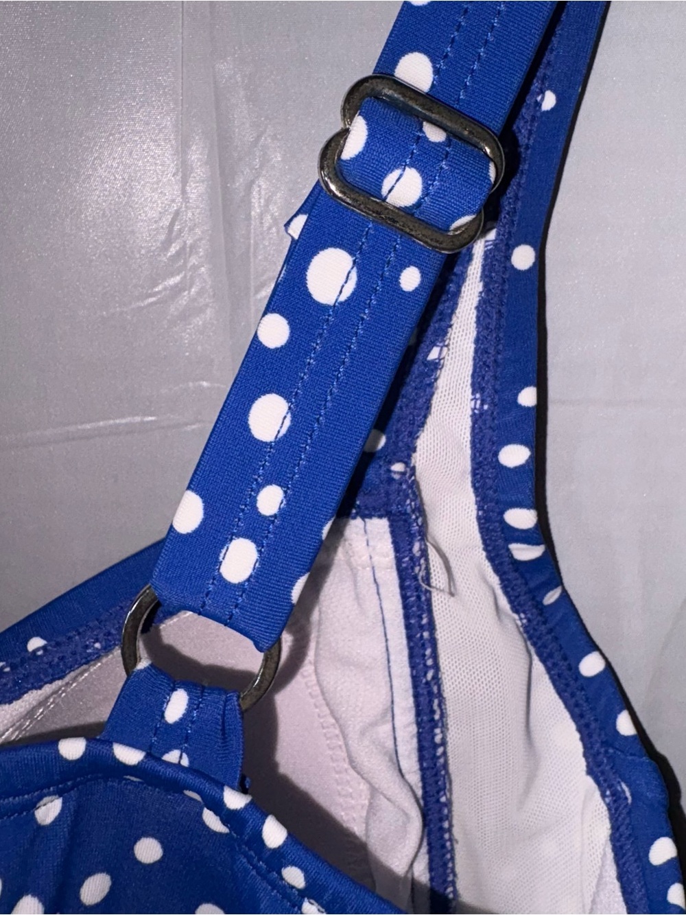 Jantzen Polka Dot One Piece Swimsuit Sz 10 Classic Fit Blue White Beach Resort - Picture 3 of 8